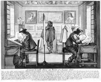 Plate Engravers Working with Gallery Behind, 1643 by Abraham Bosse